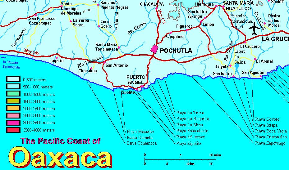 puerto angel beaches map